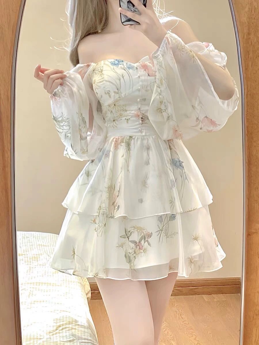 法式长袖碎花连衣裙女早秋季高级大码连衣裙