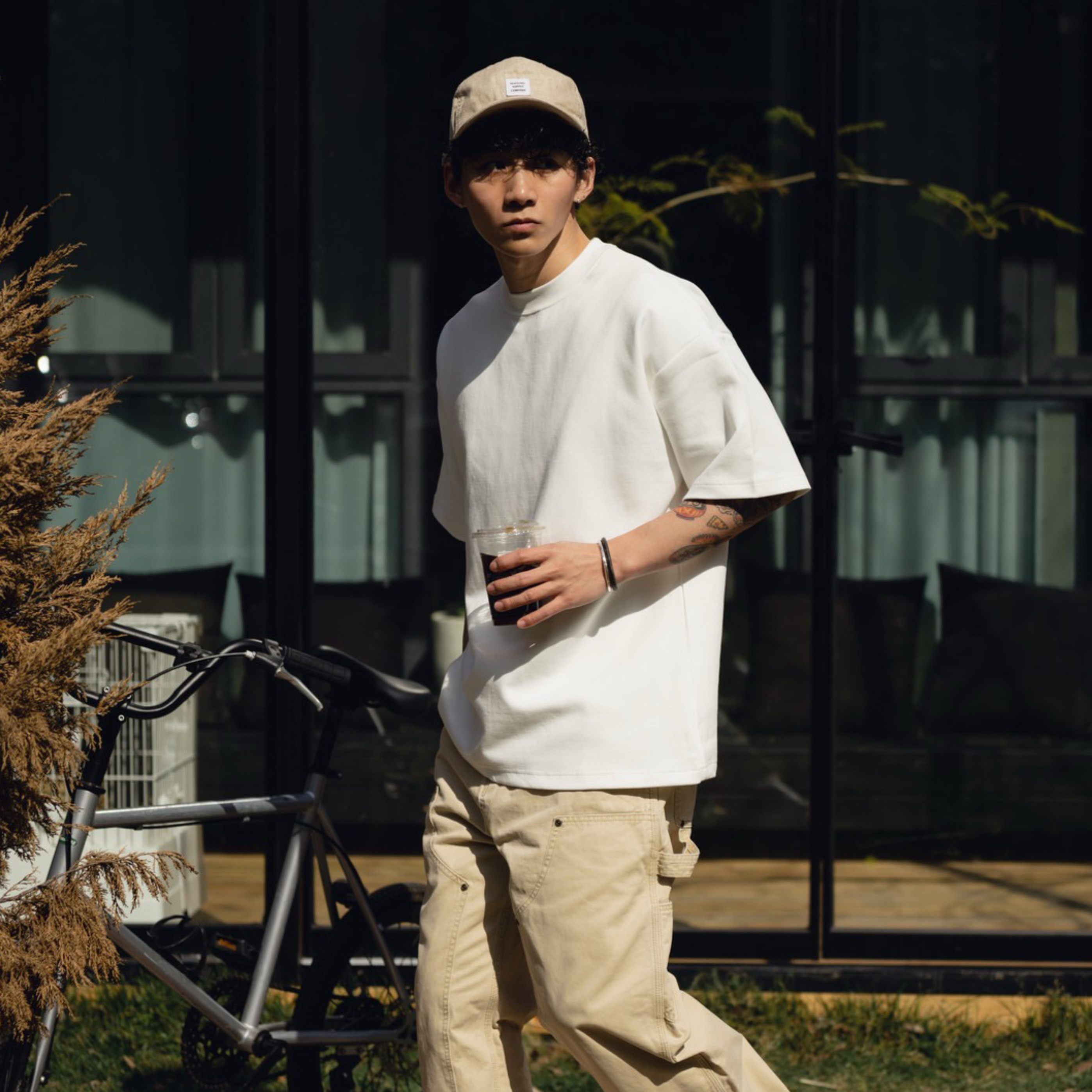 落肩太空棉小领口宽松短袖T恤男