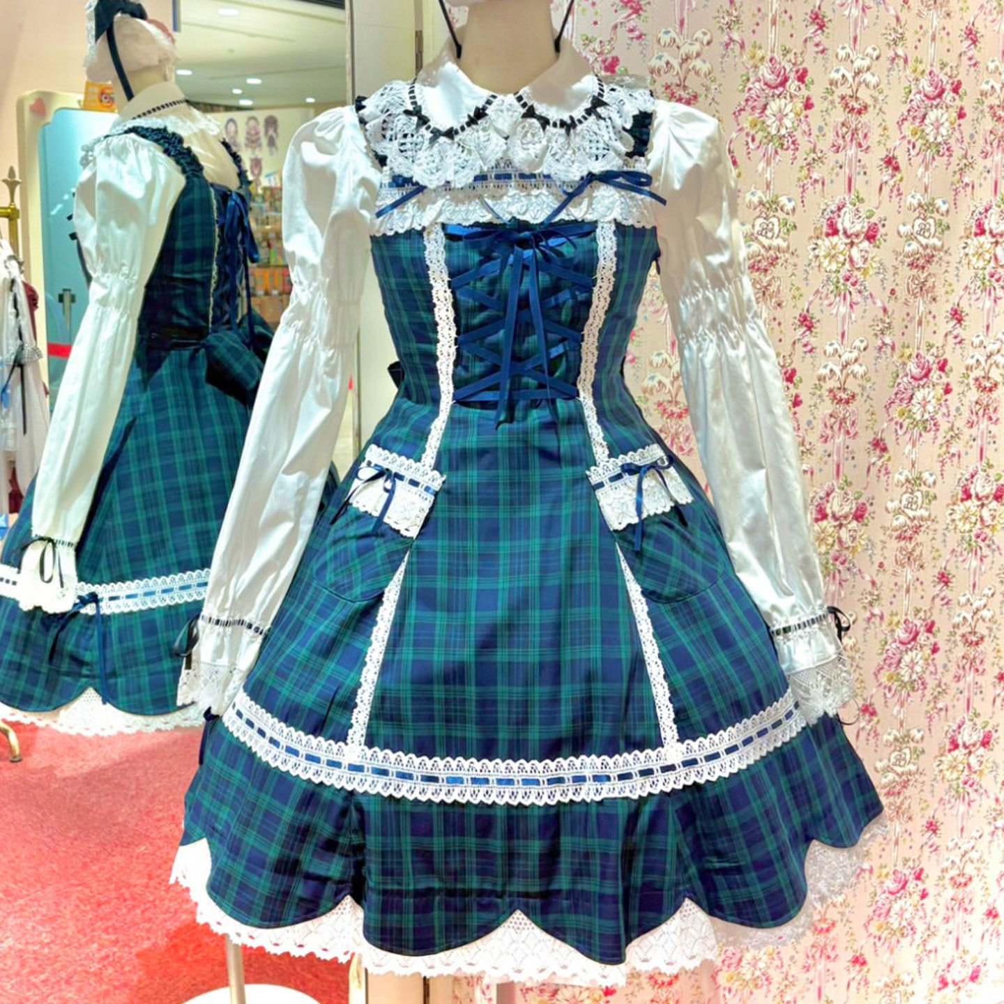 BABY 下妻物语中古蓝格 lolita 洛丽塔连衣裙