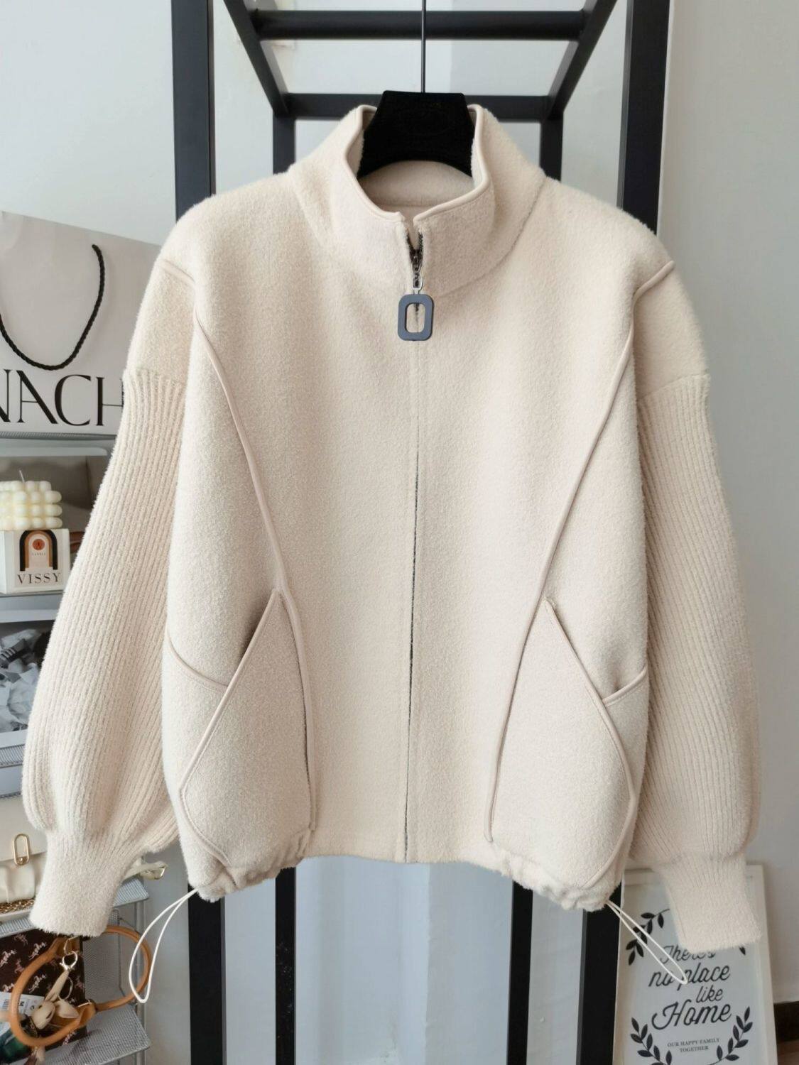 欧洲站设计感高级秋冬新款宽松仿貂绒毛衣开衫拉链针织毛呢外套