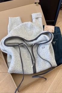 自留款推荐~韩式慵懒连帽双拉链针织开衫女宽松软糯百搭毛衣外套