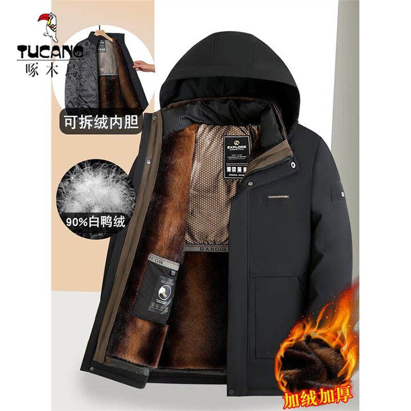 啄木鸟爸爸冬装羽绒服中老年人男士可卸内胆加绒加厚防寒服爷爷保