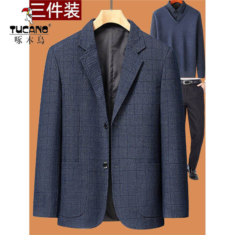 啄木鸟中年男士休闲西服爸爸春装外套装40岁50中老年秋季老爸便西