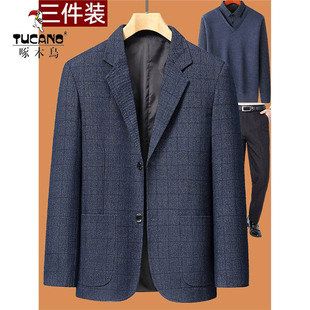 啄木鸟中年男士休闲西服爸爸春装外套装40岁50中老年秋季老爸便西