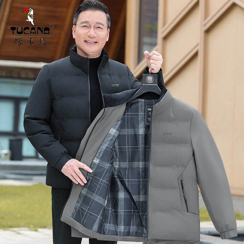 啄木鸟爸爸加厚外套冬季中年男士羽绒棉衣服短款中老年人冬装棉袄