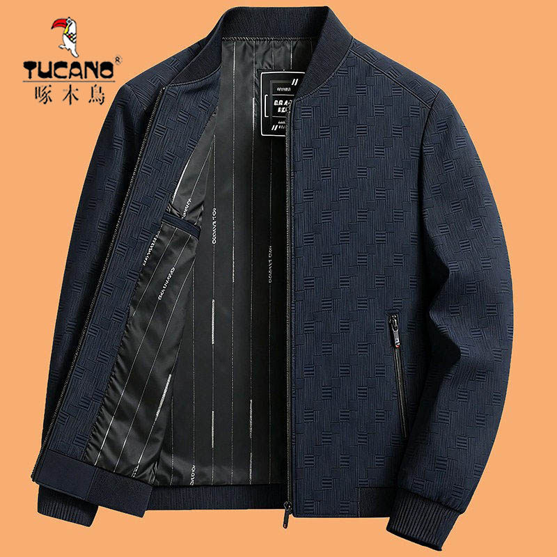 啄木鸟秋款中老年人夹克衫男加厚爸爸装外套秋冬季新款中年男士加