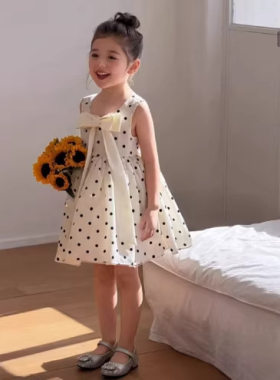 儿童装女童裙子圆点无袖连衣裙蓬蓬蝴蝶结公主裙26春夏装新款货源