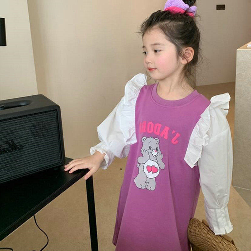 女童裙子卡通飞袖连衣裙卫衣裙2连衣裙