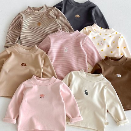 儿童德绒打底衫0-5岁冬季小左小右女童洋气卡通内搭男童冬装AY648