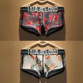 头青年u凸设计性感透气 植物印花平角底裤 内裤 男纯棉四角潮流个性