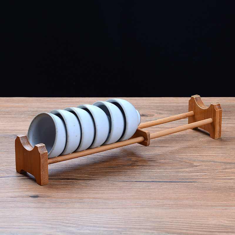 茗凯轩｜功夫茶具茶杯架 特价单层竹制茶道配件茶宠茶盘摆件沥水