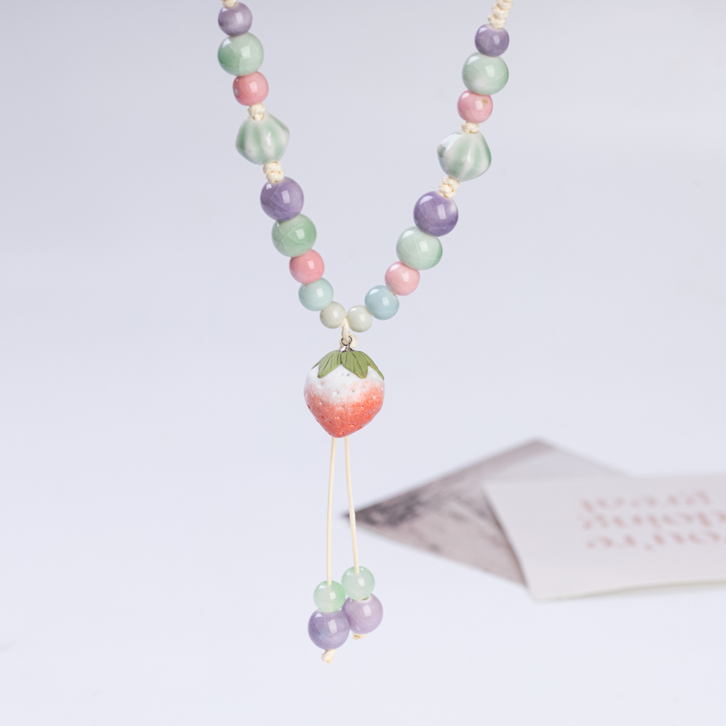 国风中式草莓柿子陶瓷项链