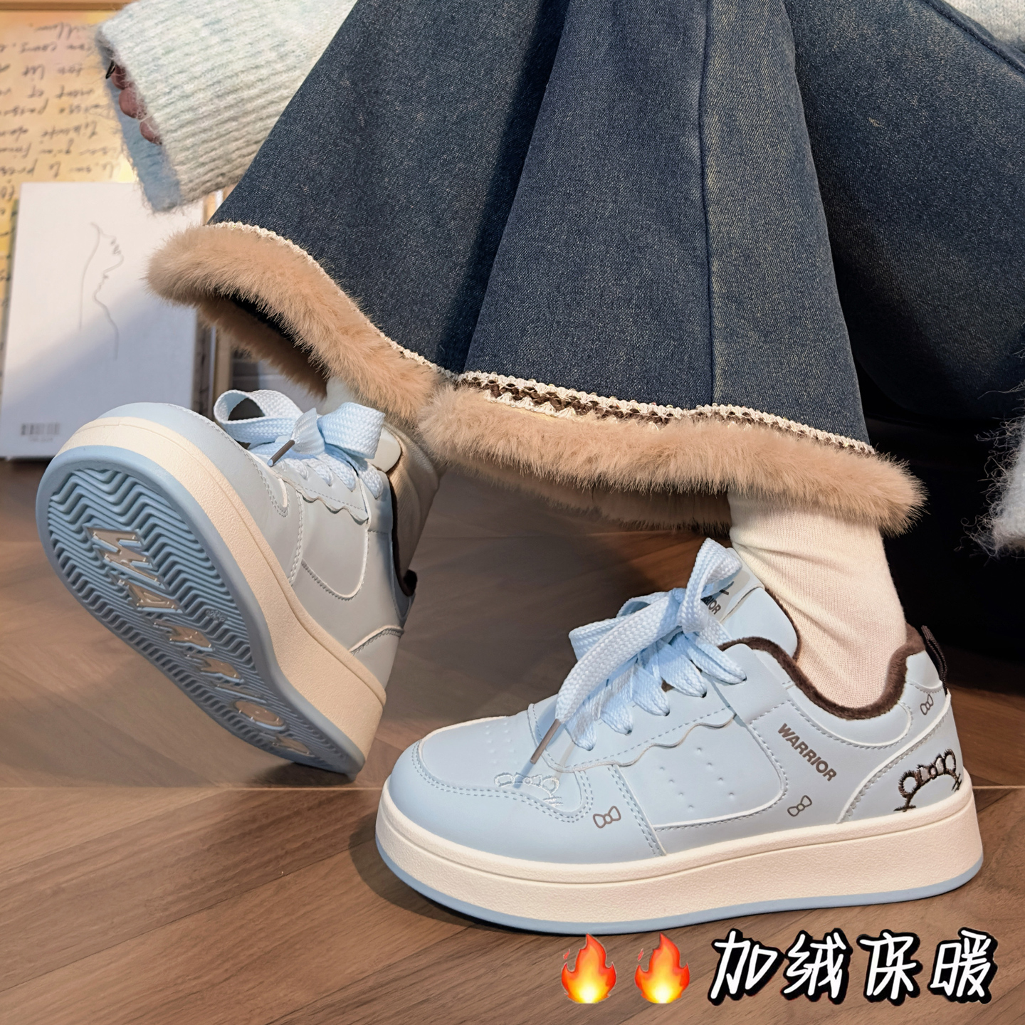 回力KT猫棉鞋加绒加厚冬款女鞋厚底增高板鞋经典小白鞋百搭学生鞋