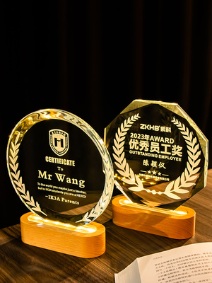 闪闪发光水晶奖杯定制实木奖牌高档优秀员工年会活动颁奖定做夜灯