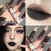 超A拽姐口黑黑暗风唇釉平价小众口紫口棕cos玩妆丝绒哑光黑色唇泥