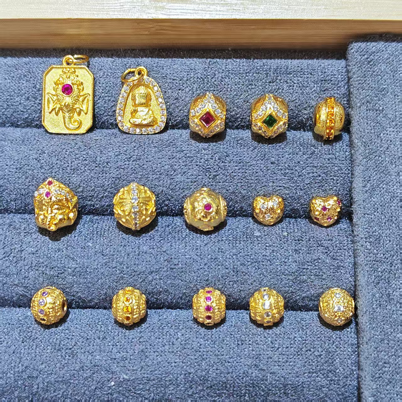 古法沙金 爱心隔珠diy配件象神无相佛吊坠转运珠手链手串饰品材料