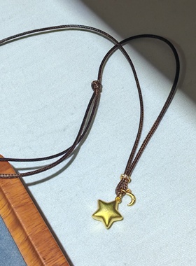 沙金星星月亮项链女折纸五角星吊坠新中式国风编织项链
