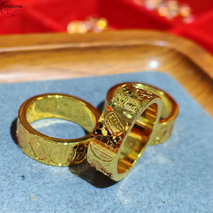 古法沙金大吉大利吉言碎碎冰戒指精致高级闭口指环手饰