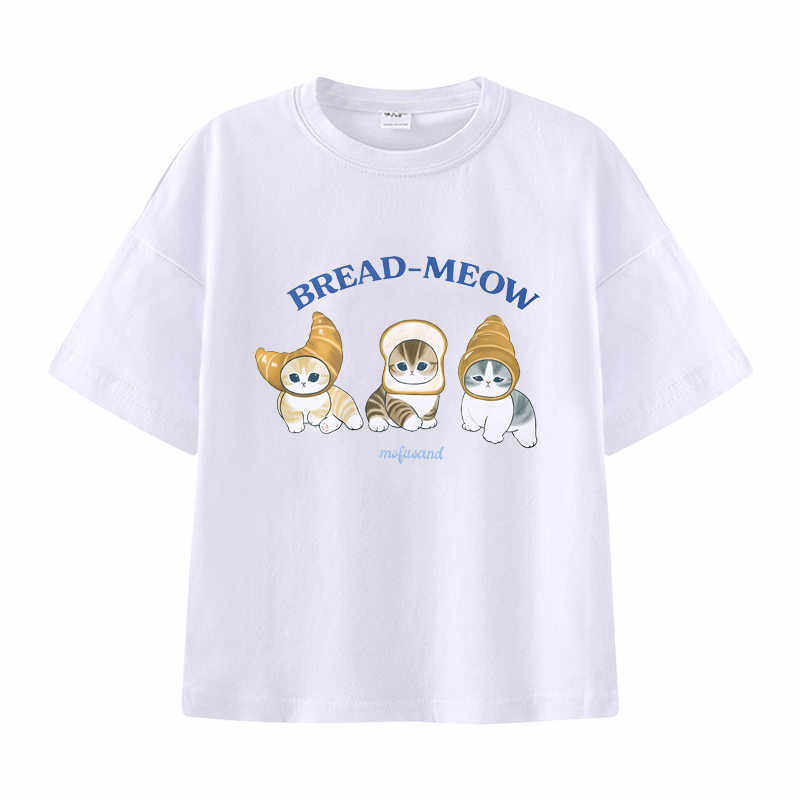 thumbnail for 2025 New Illustration Hamburger Kitty Mofusand Short Sleeve Cotton T-Shirt Summer Dress Boys and Girls Middle School Kids T-shirt
