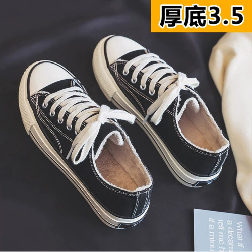 新款帆布鞋百搭冬季加绒休闲板