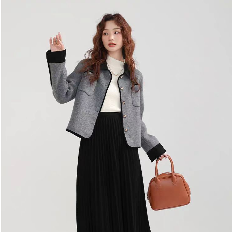 【小乐专享】航邦祺小香风短款斜纹双面呢羊毛外套BQY024