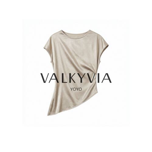 【Valkyvia/悠悠奢品】航邦祺肌理感不规则短袖缎面a字半裙LH-M37