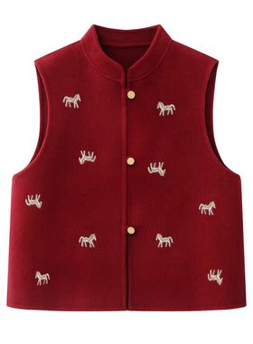 露露酱NN~新中式红色国风重工刺绣双面呢羊毛马甲BQZ2523