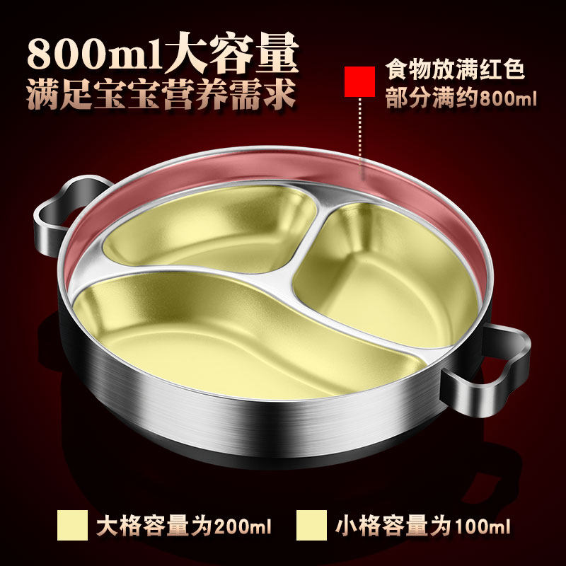 双层隔热儿童餐盘碗304食品级不锈钢分格餐盘幼儿园学生饭盘防烫