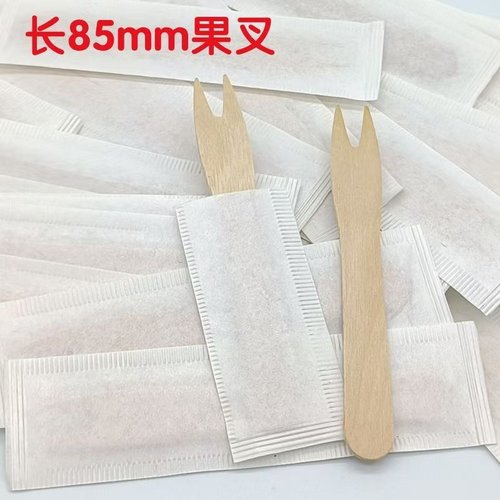 一次性85mm天然木质说果叉独立包装环保不脏手木制甜品叉高颜值