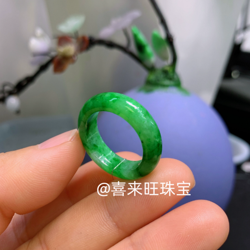 冰种祖母绿满绿阳绿玉石戒指指环