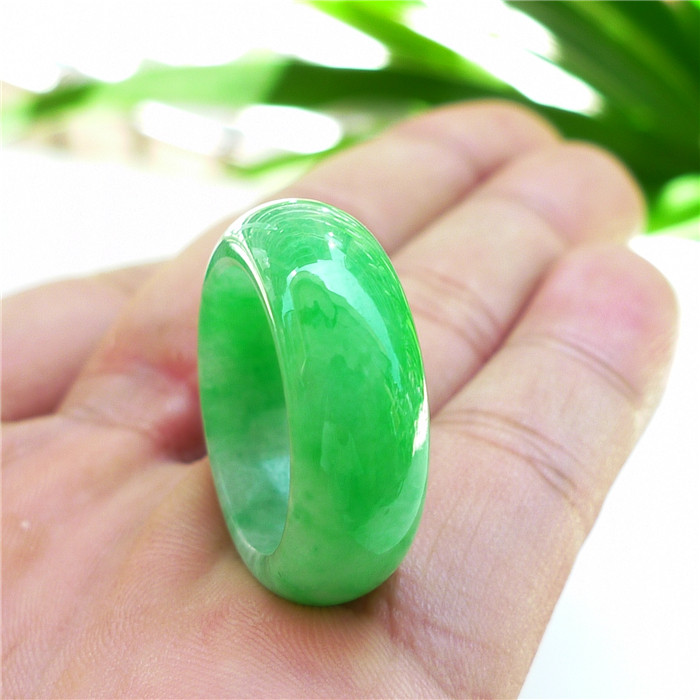天然缅甸老坑a货翡翠戒指满色阳绿指环男女款飘花戒圈带证书扳指