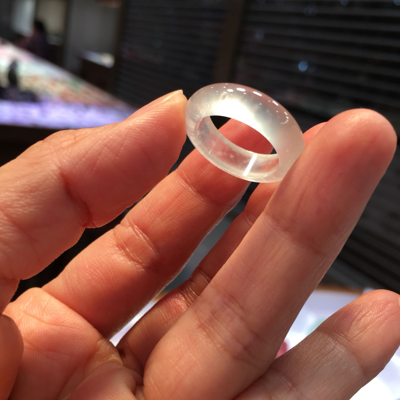 天然老坑a货木那雪花棉玉戒指