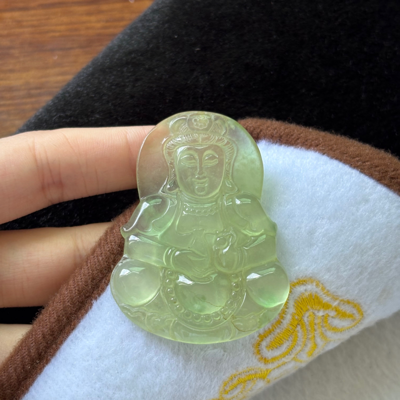 缅甸翡翠冰种白冰高冰种阖家平安净玉瓶观音裸石挂件玉石配饰珠宝