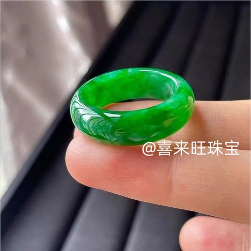 冰糯种祖母绿满绿色玉石戒指指环