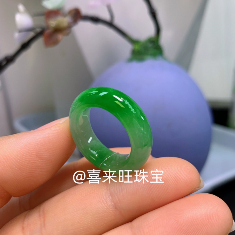 冰种帝王绿飘绿辣绿玉石戒指指环