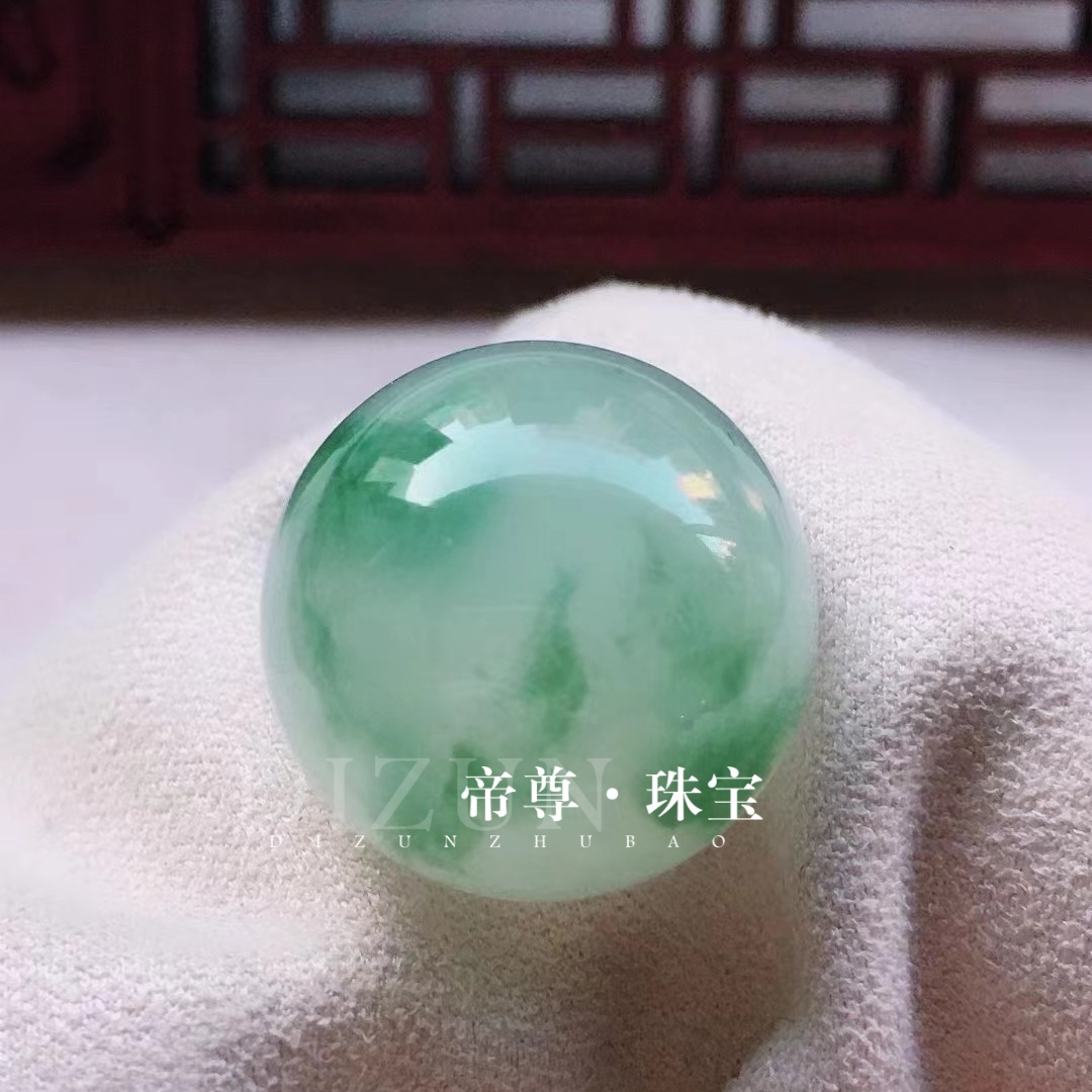 飘绿圆珠子单颗散珠玉石配饰手串