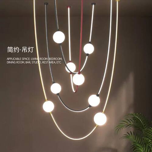 新款软装设计师客厅吊灯极简餐厅吧台展厅长条北欧创意魔豆装饰灯