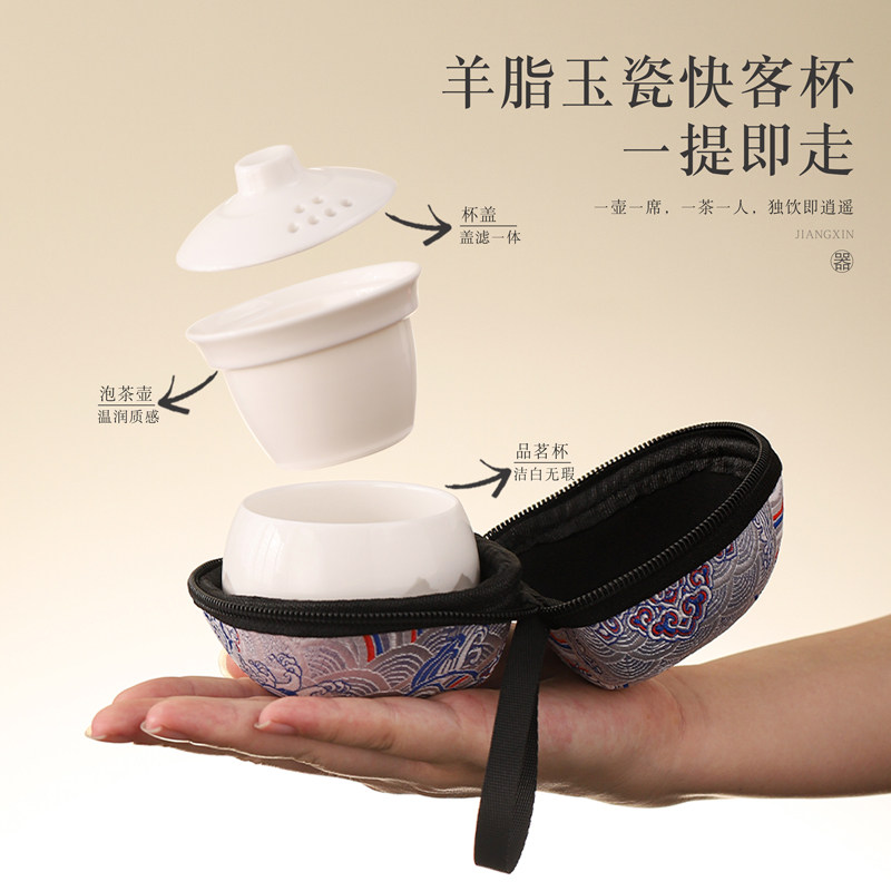 羊脂玉陶瓷快客杯便携露营茶具图片