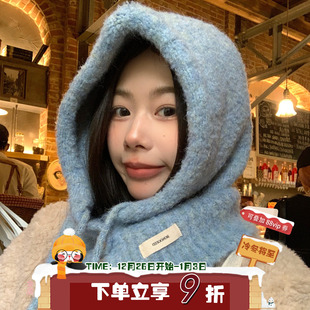 首尔街头 陈奶奶减龄含羊毛巴拉克拉法帽围巾一体针织毛线护耳帽