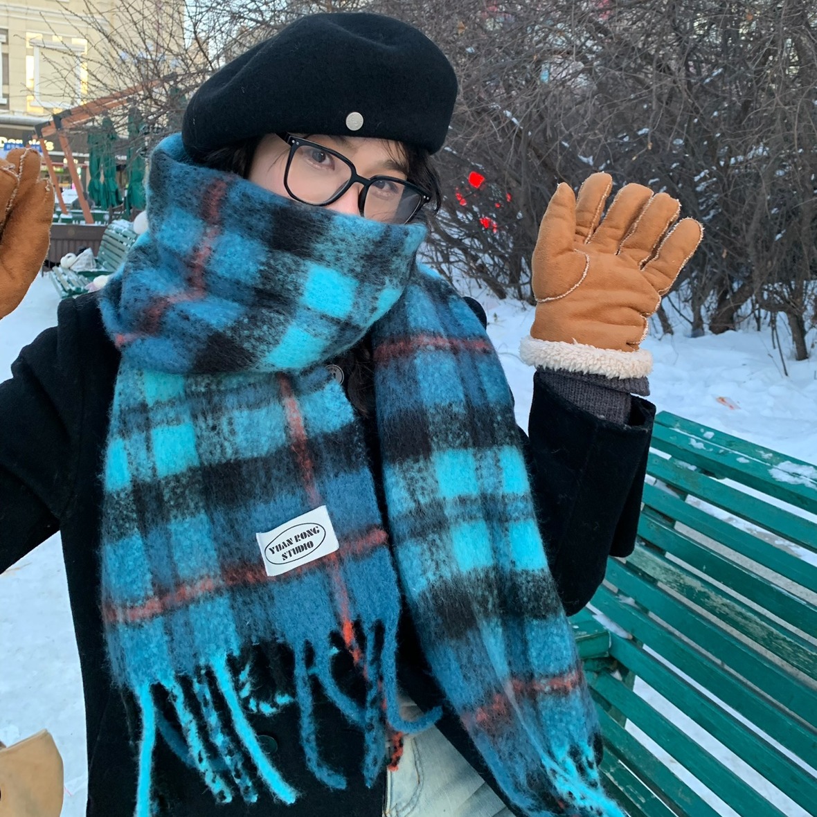 格纹流苏围巾围巾韩系女秋冬