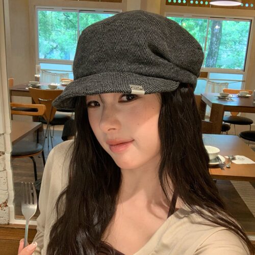 陈奶奶鱼骨肌理报童帽子女