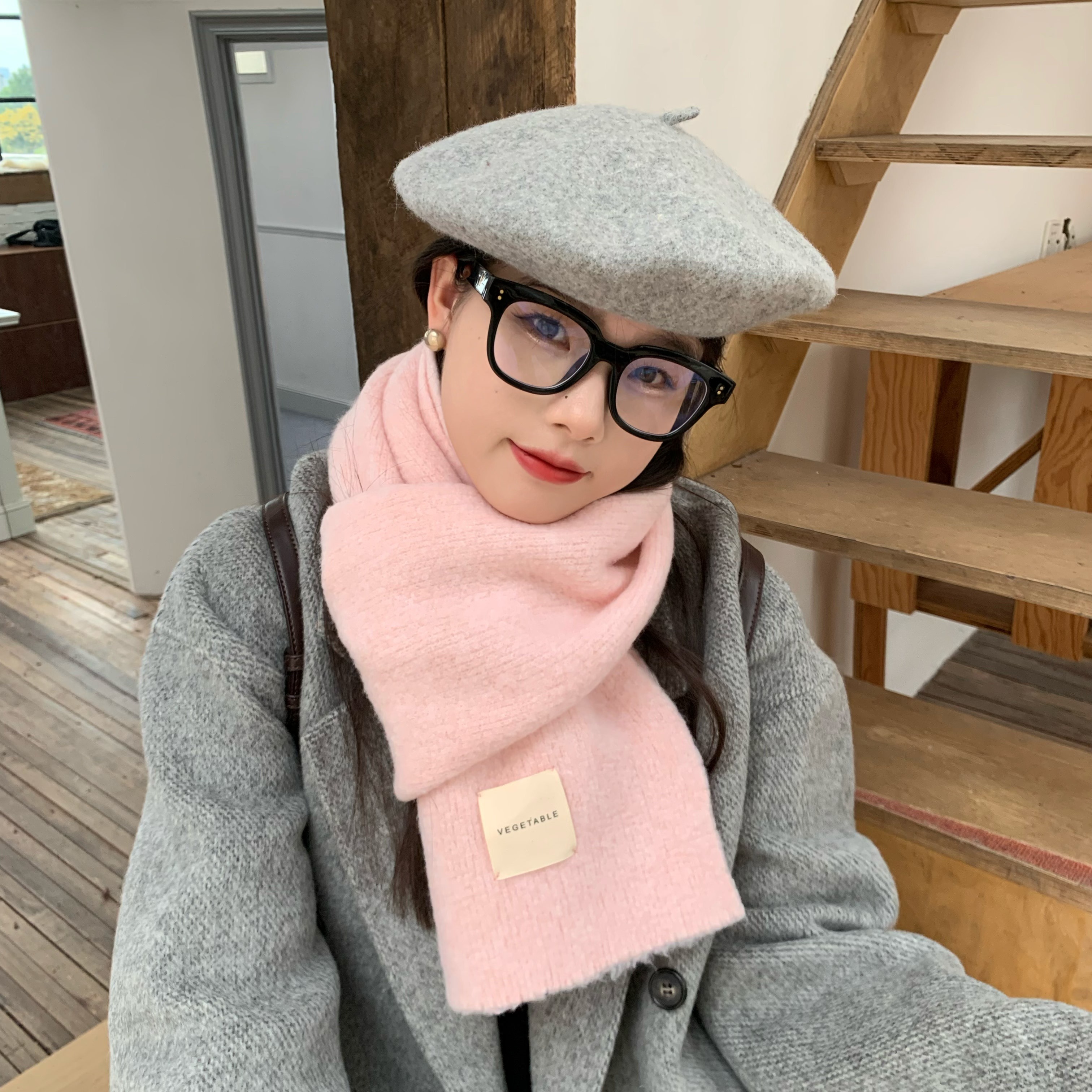 陈奶奶/简约纯色围巾女秋冬新款百搭保暖围脖学生情侣款披肩围巾