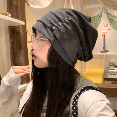 陈奶奶复古绑带纽扣褶皱堆堆帽女