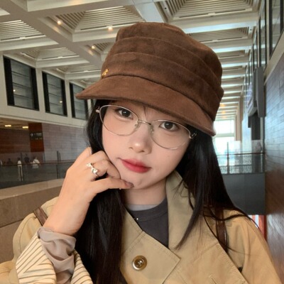 复古柔棕陈奶奶美拉德秋冬平顶帽