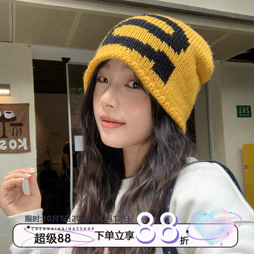 陈奶奶美式随性字母针织帽女