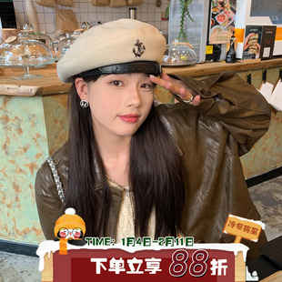 周末邮差~陈奶奶英伦复古毛呢贝雷帽子甜辣y2k显脸小八角帽画家帽