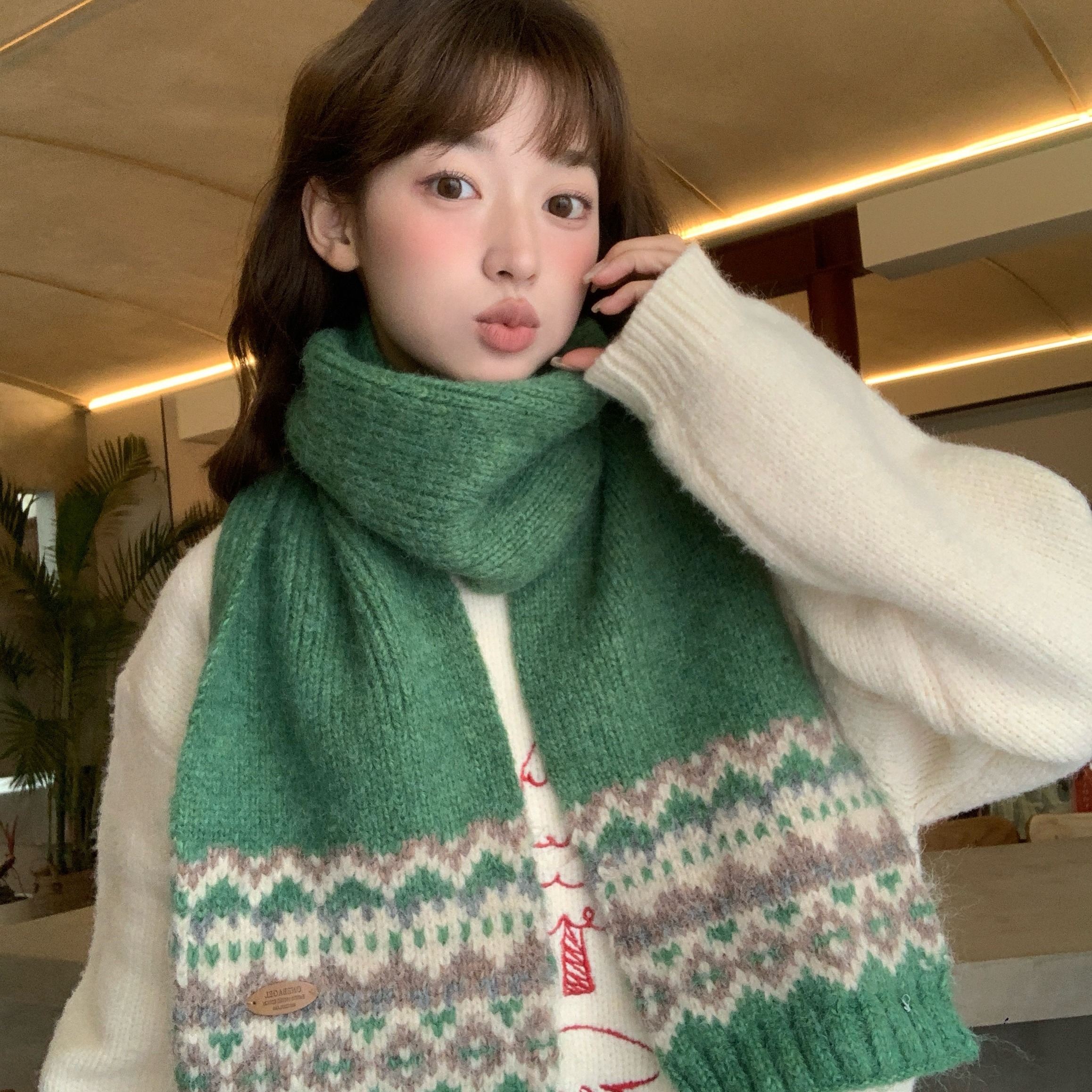 费尔岛提花马海毛针织围巾