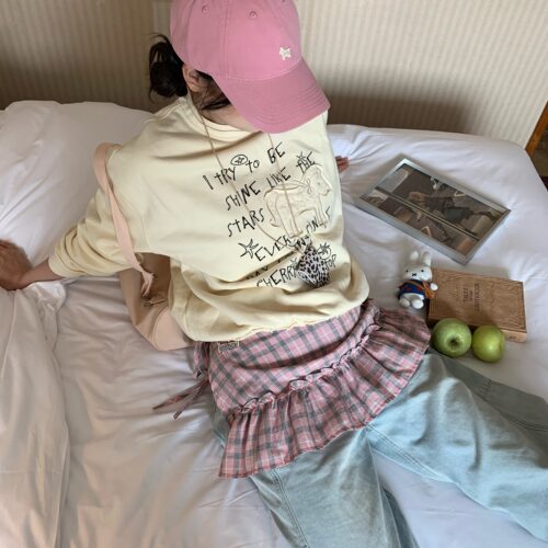 叠穿神器陈奶奶韩系松弛格纹屁帘