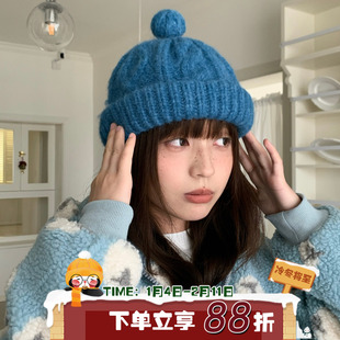 秋冬氛围~陈奶奶/麻花毛线毛球帽女纯色保暖防风毛球帽子韩版学生