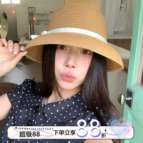 南法假日陈奶奶缎带草编礼帽女夏